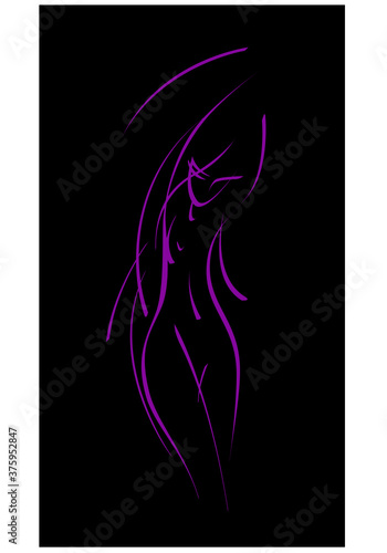 Curves of body. Figure of an elegant girl on a black background. Vector image for illustration.