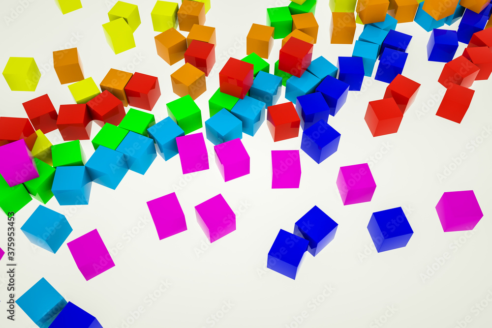 multicolored three-dimensional cubes scattered on a white background. 3d render illustration multicolored three-dimensional cubes scattered on a white background. 3d render illustration