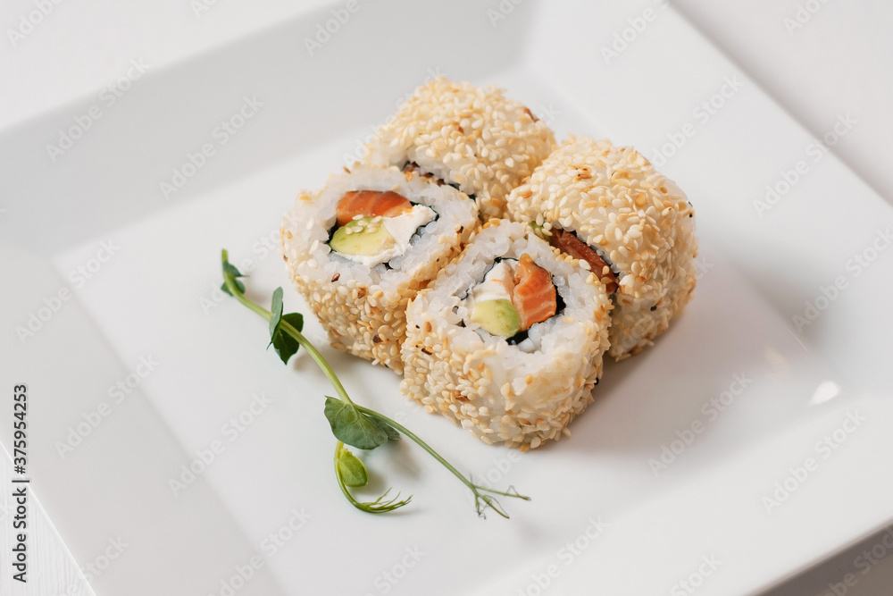 Top view of assorted sushi rolls. Top view of assorted sushi rolls.