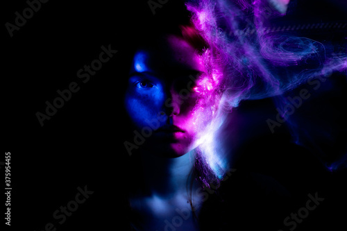 lightpainting portrait, new art direction, long exposure photo without photoshop, light drawing at long exposure