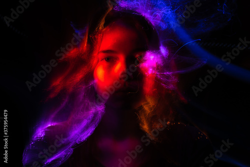 lightpainting portrait, new art direction, long exposure photo without photoshop, light drawing at long exposure