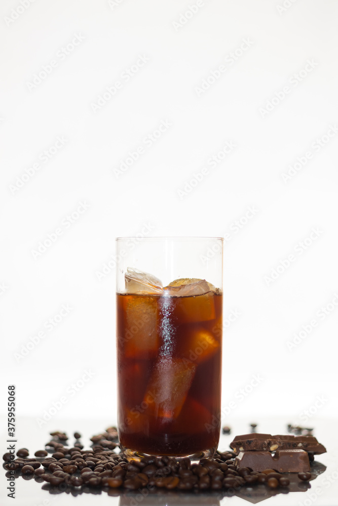glass of iced black coffee glass of iced black coffee