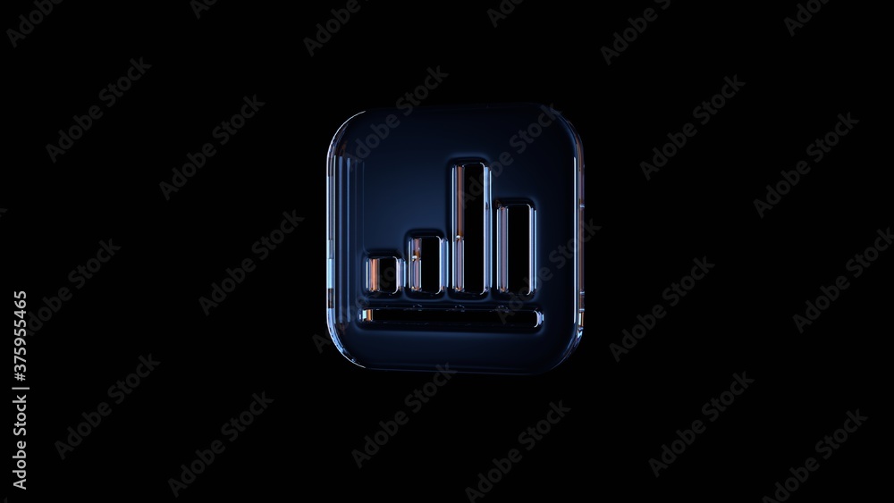 3d rendering glass icon of financial app isolated on black with reflection 3d rendering glass icon of financial app isolated on black with reflection