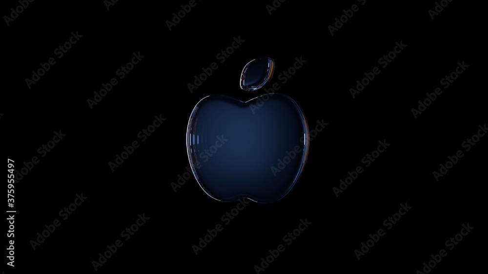 3d rendering glass symbol of apple isolated on black with reflection