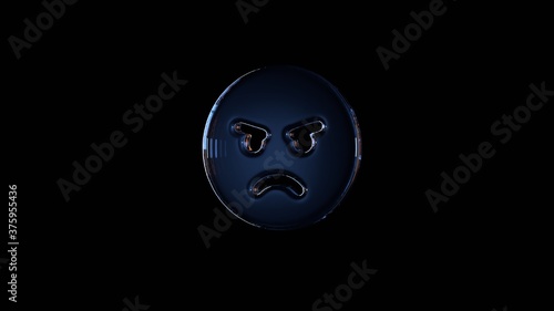 3d rendering glass symbol of angry isolated on black with reflection