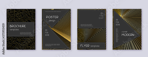 Black brochure design template set. Gold abstract 