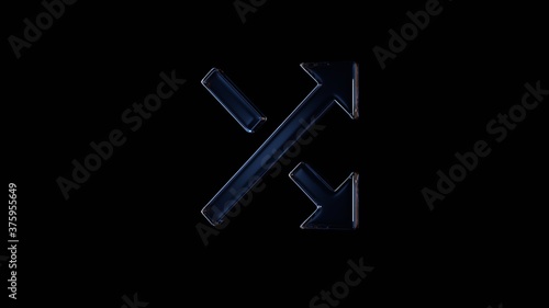 3d rendering glass symbol of diagonal arrows  isolated on black with reflection