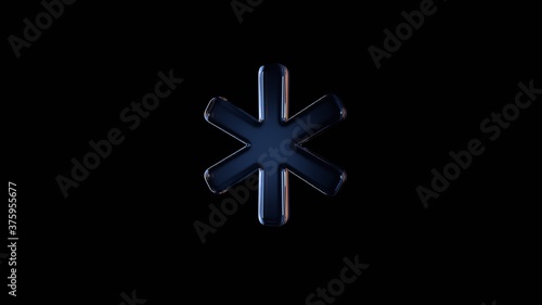 3d rendering glass symbol of asterisk isolated on black with reflection
