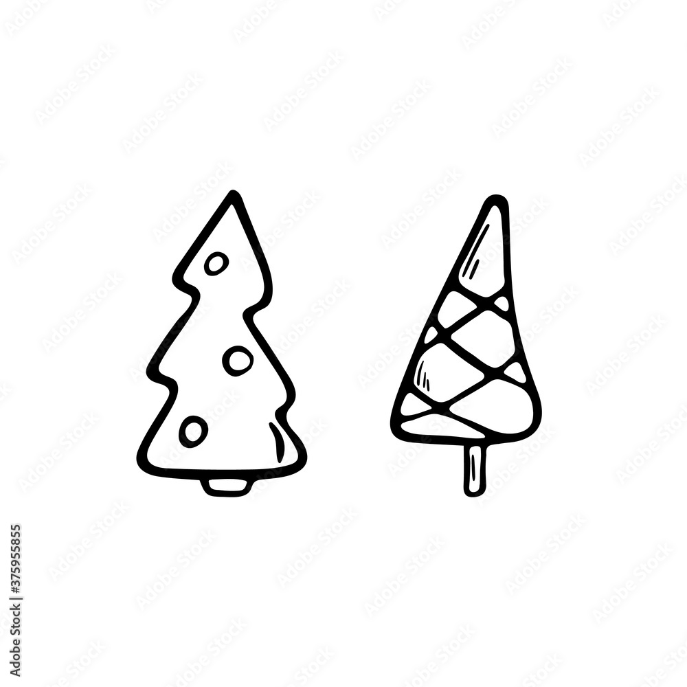 Vector cartoon flat illustration. Christmas trees icons. New Year festive decorations. Vector cartoon flat illustration. Christmas trees icons. New Year festive decorations.