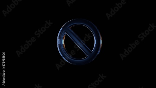 3d rendering glass symbol of ban isolated on black with reflection