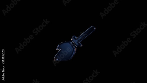 3d rendering glass symbol of broom isolated on black with reflection