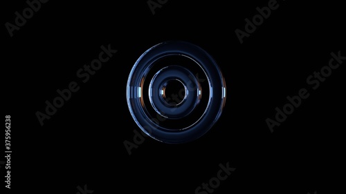 3d rendering glass symbol of bullseye isolated on black with reflection