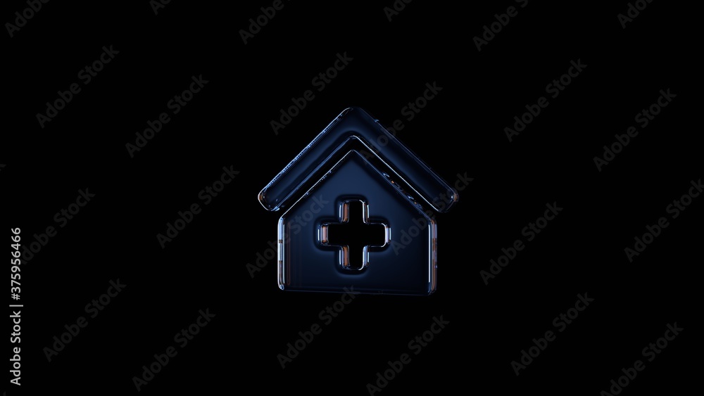 3d rendering glass symbol of clinic medical isolated on black with reflection 3d rendering glass symbol of clinic medical isolated on black with reflection