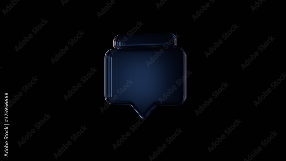 3d rendering glass symbol of rectangular chat bubbles isolated on black with reflection 3d rendering glass symbol of rectangular chat bubbles isolated on black with reflection