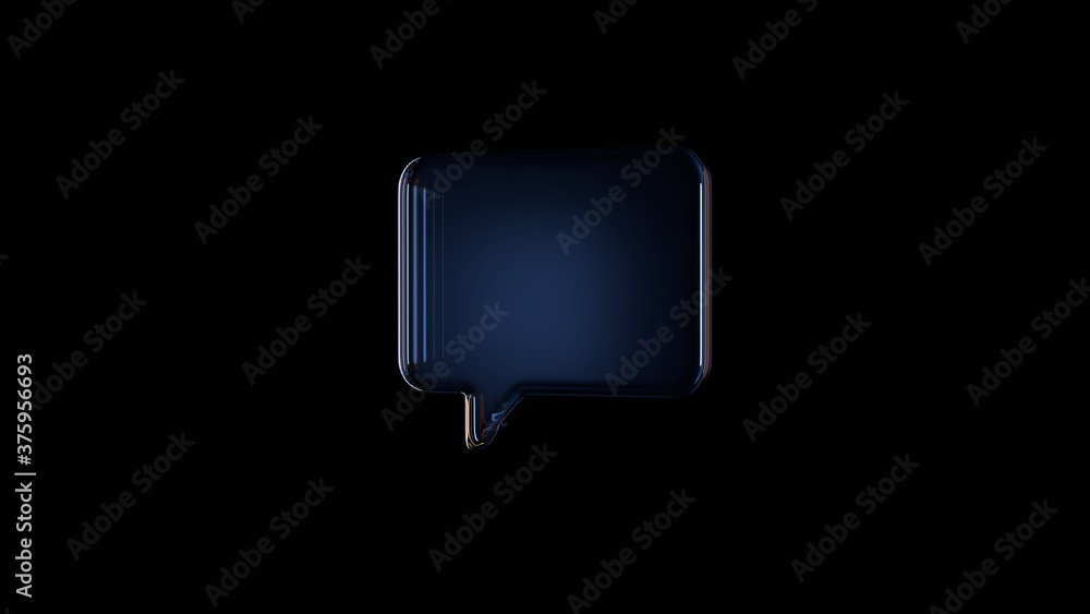 Fototapeta premium 3d rendering glass symbol of rounded chat bubble isolated on black with reflection