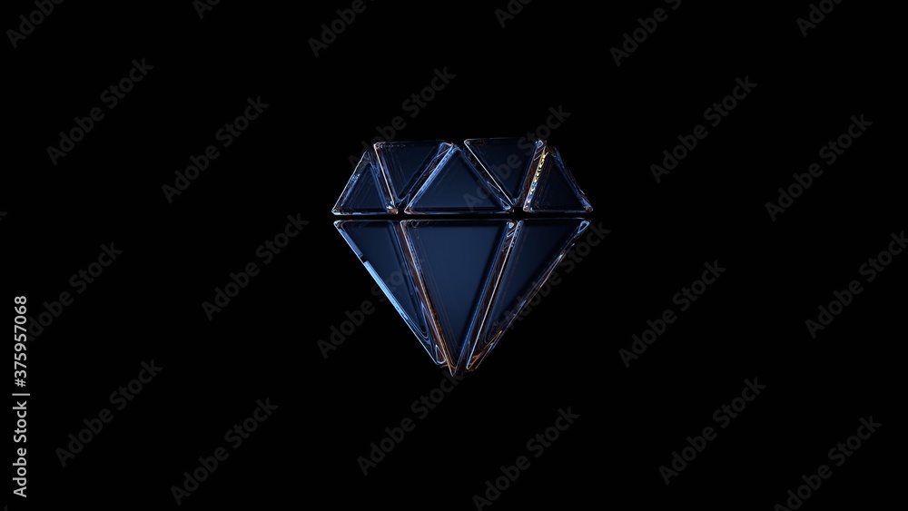 3d rendering glass symbol of diamond isolated on black with reflection 3d rendering glass symbol of diamond isolated on black with reflection