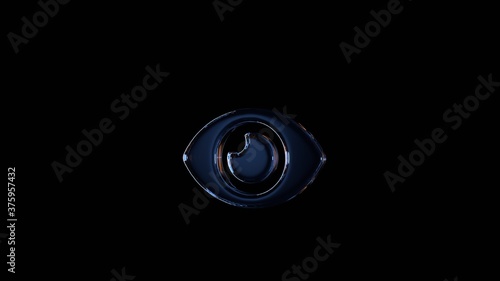3d rendering glass symbol of eye isolated on black with reflection