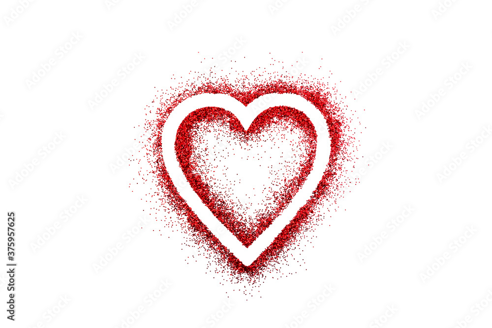 Red heart on red glitter isolated on white background
