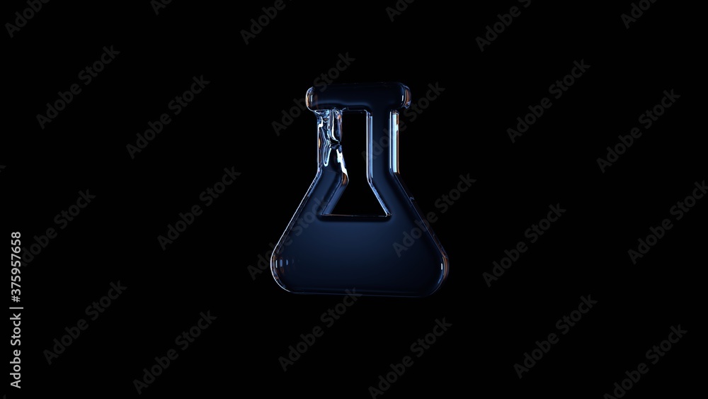 3d rendering glass symbol of flask isolated on black with reflection 3d rendering glass symbol of flask isolated on black with reflection