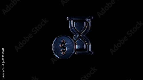 3d rendering glass symbol of hourglass isolated on black with reflection