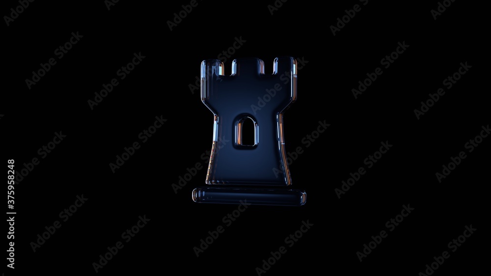 3d rendering glass symbol of chess rook isolated on black with reflection 3d rendering glass symbol of chess rook isolated on black with reflection