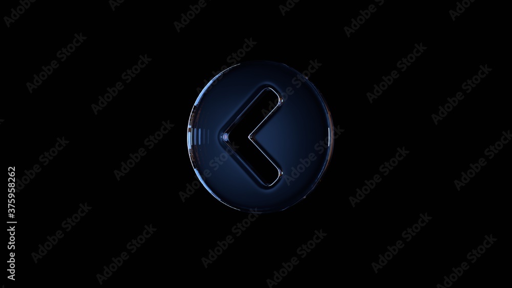 3d rendering glass symbol of chevron circle left isolated on black with reflection 3d rendering glass symbol of chevron circle left isolated on black with reflection