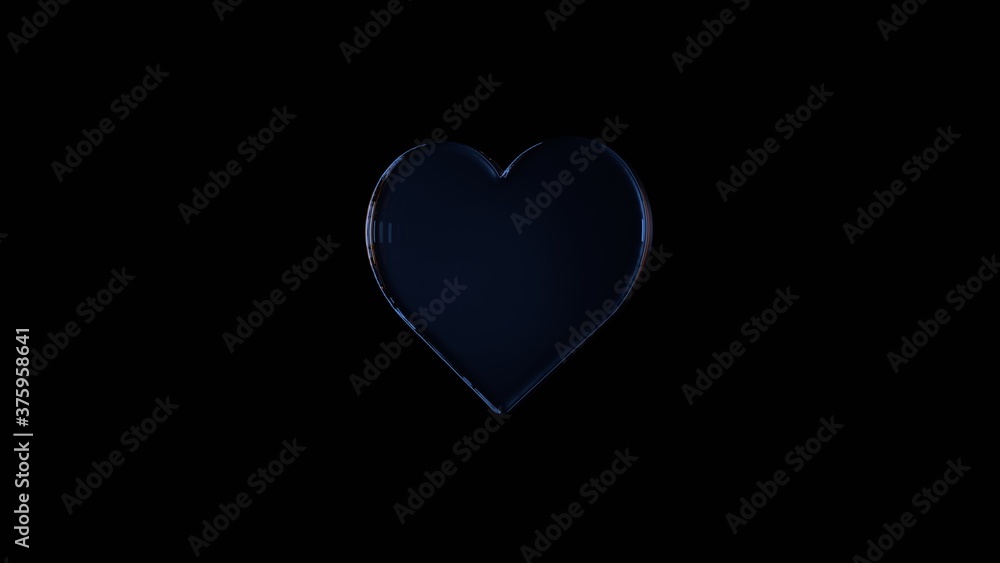 3d rendering glass symbol of like  isolated on black with reflection