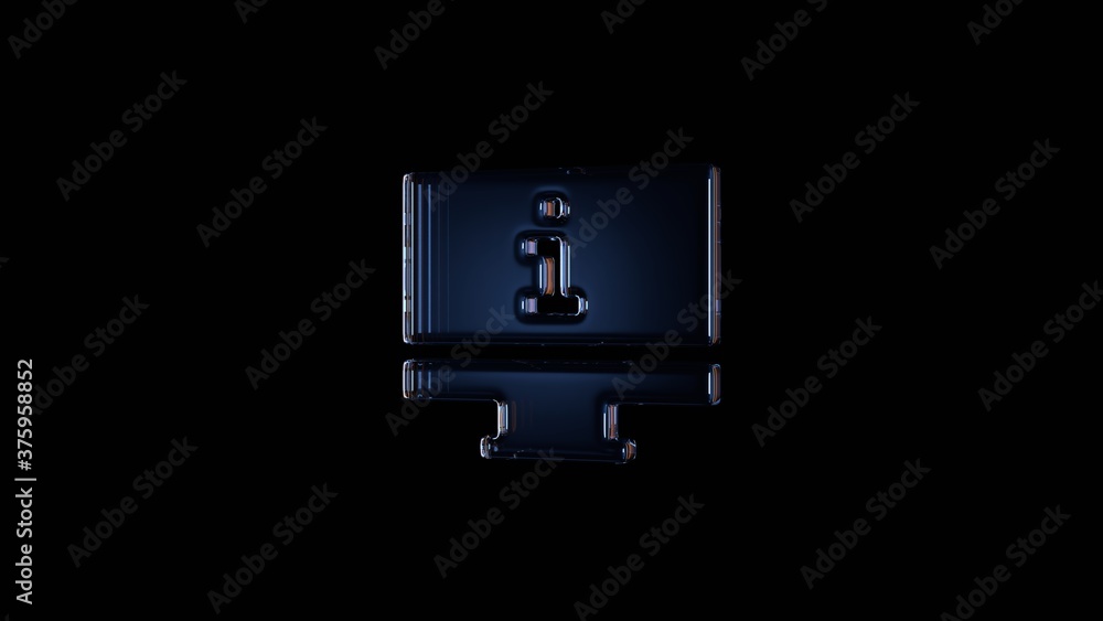 3d rendering glass symbol of monitor isolated on black with reflection 3d rendering glass symbol of monitor isolated on black with reflection