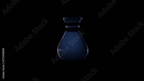 3d rendering glass symbol of money bag isolated on black with reflection