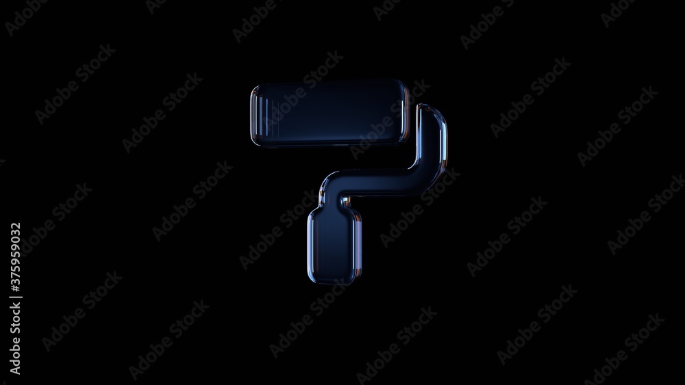 3d rendering glass symbol of paint roller isolated on black with reflection 3d rendering glass symbol of paint roller isolated on black with reflection