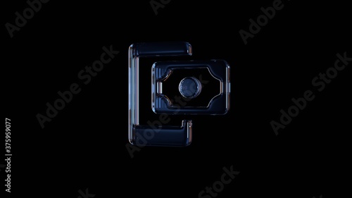 3d rendering glass symbol of payment method isolated on black with reflection