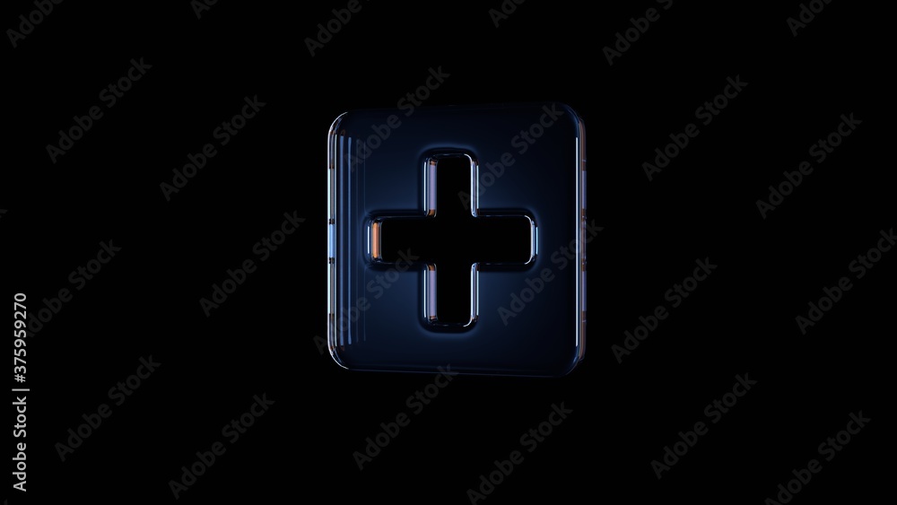 3d rendering glass symbol of plus square isolated on black with reflection 3d rendering glass symbol of plus square isolated on black with reflection