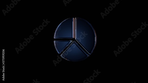 3d rendering glass symbol of pie chart  isolated on black with reflection