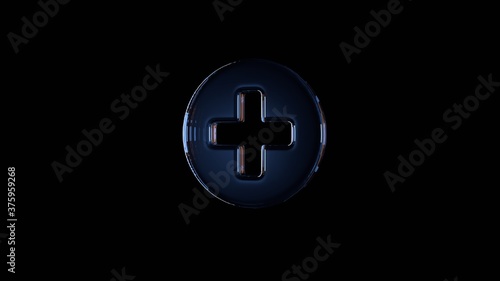 3d rendering glass symbol of plus circle isolated on black with reflection