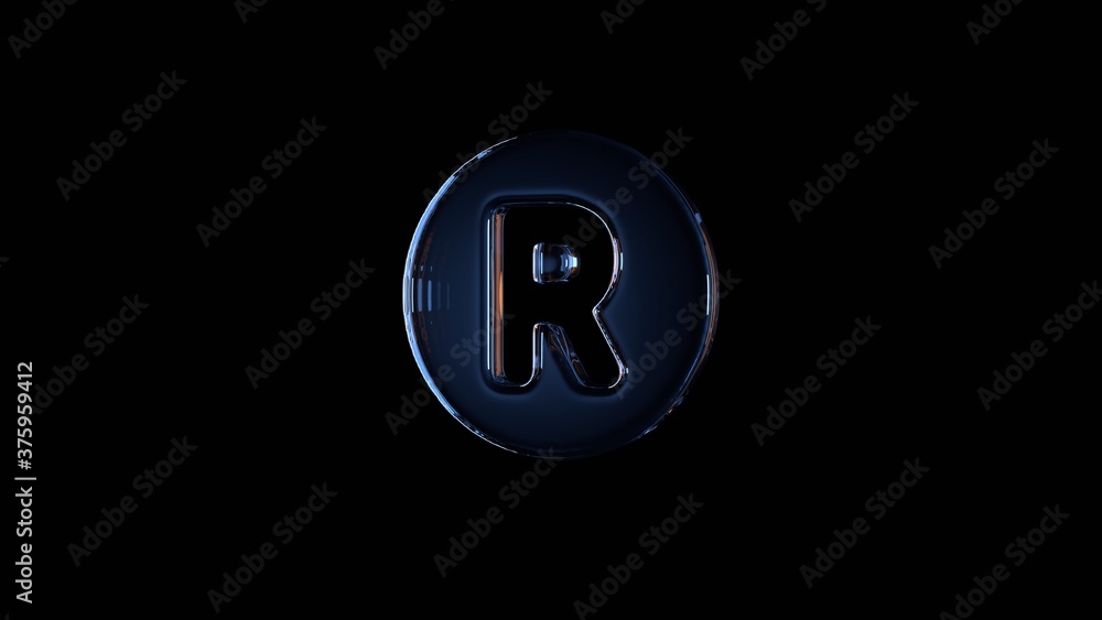 3d rendering glass symbol of registered isolated on black with reflection 3d rendering glass symbol of registered isolated on black with reflection
