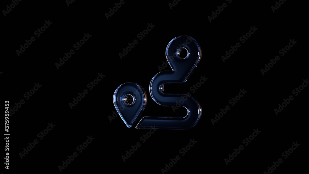 3d rendering glass symbol of route isolated on black with reflection 3d rendering glass symbol of route isolated on black with reflection