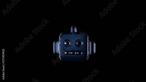 3d rendering glass symbol of robot isolated on black with reflection