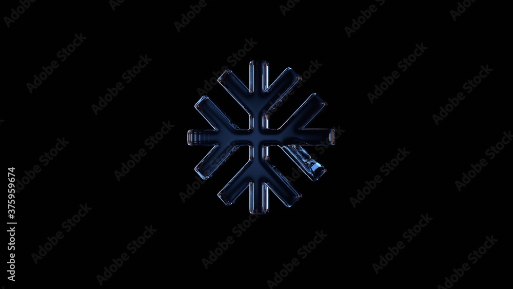 3d rendering glass symbol of snowflake isolated on black with reflection 3d rendering glass symbol of snowflake isolated on black with reflection