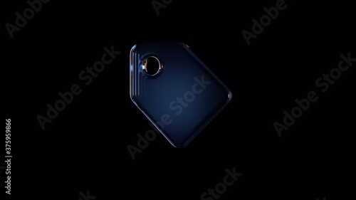 3d rendering glass symbol of tag isolated on black with reflection