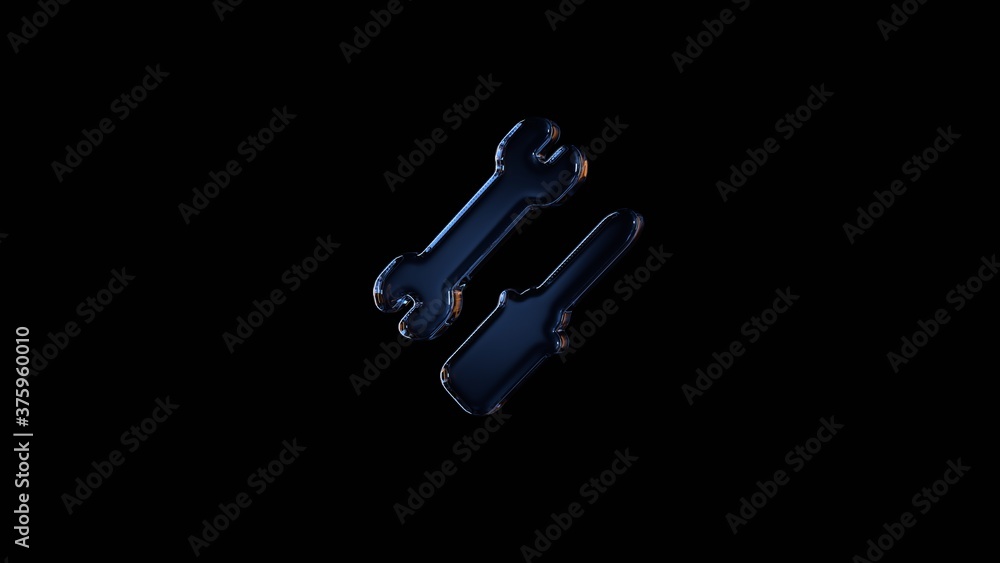 3d rendering glass symbol of tools isolated on black with reflection 3d rendering glass symbol of tools isolated on black with reflection