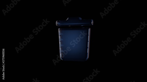 3d rendering glass symbol of trash isolated on black with reflection