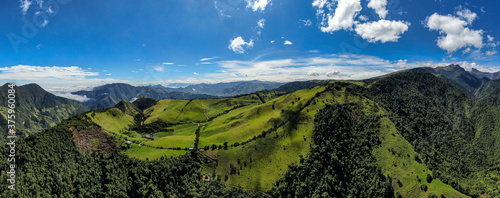 Highly detailed Andes Mountains aerial view with a drone camera since ecuadorian cloud forest reserve