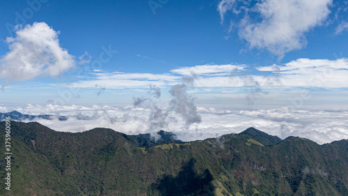 Highly detailed Andes Mountains aerial view with a drone camera since ecuadorian cloud forest reserve