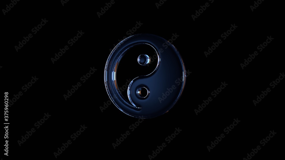 3d rendering glass symbol of yin yang isolated on black with reflection 3d rendering glass symbol of yin yang isolated on black with reflection