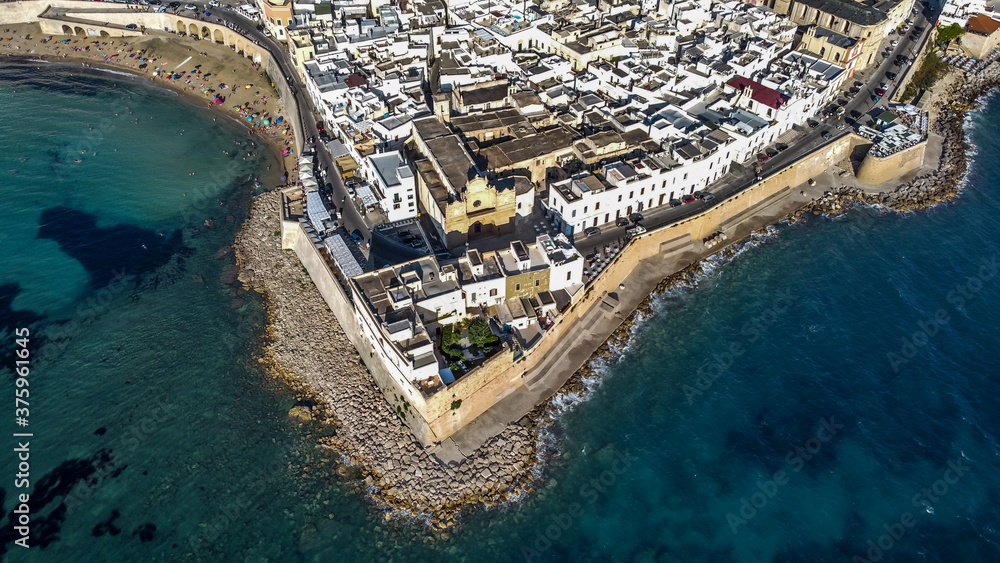 Obraz premium Aerial view of Gallipoli on the Salento peninsula in the south of Italy (Apulia) - Western tip of the city in the Ionian Sea