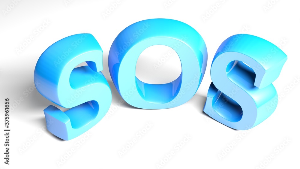 SOS blue write isolated on white background - 3D rendering illustration SOS blue write isolated on white background - 3D rendering illustration