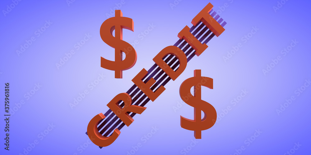 Obraz premium A stylized percentage sign with the inscription credit and the dollar symbol. 3D-visualization