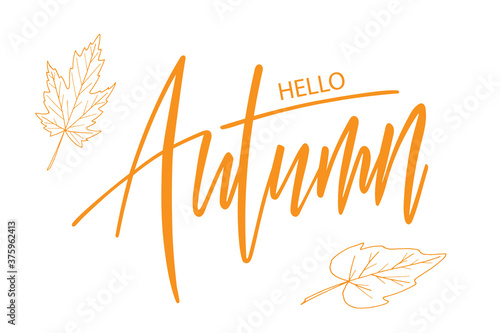 Hello Autumn brush hand lettering text isolated