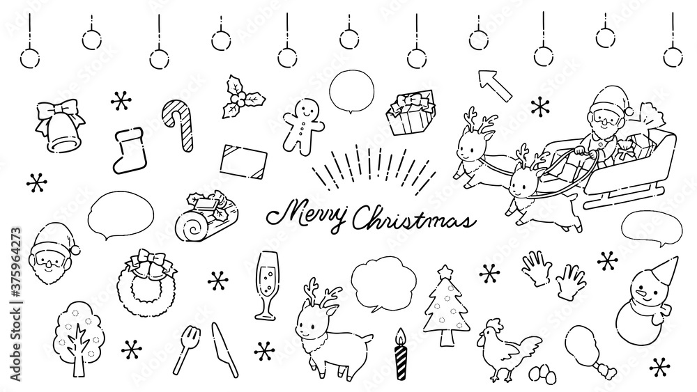 手書き シンプルでかわいいクリスマス素材のイラストセット線画 Stock Vector Adobe Stock