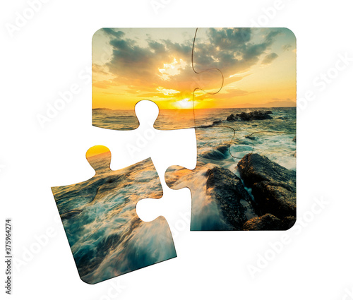 Small square jigsaw puzzle with seascape print photo